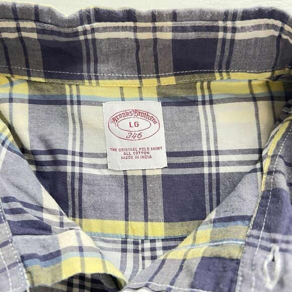 Brooks Brothers 346 Button Down Mens Blue Yellow White Check Plaid Polo Shirt L - Picture 5 of 9